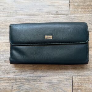 Vintage Buxton Green Leather Wallet Classic Long Bifold Organizer Minimalist